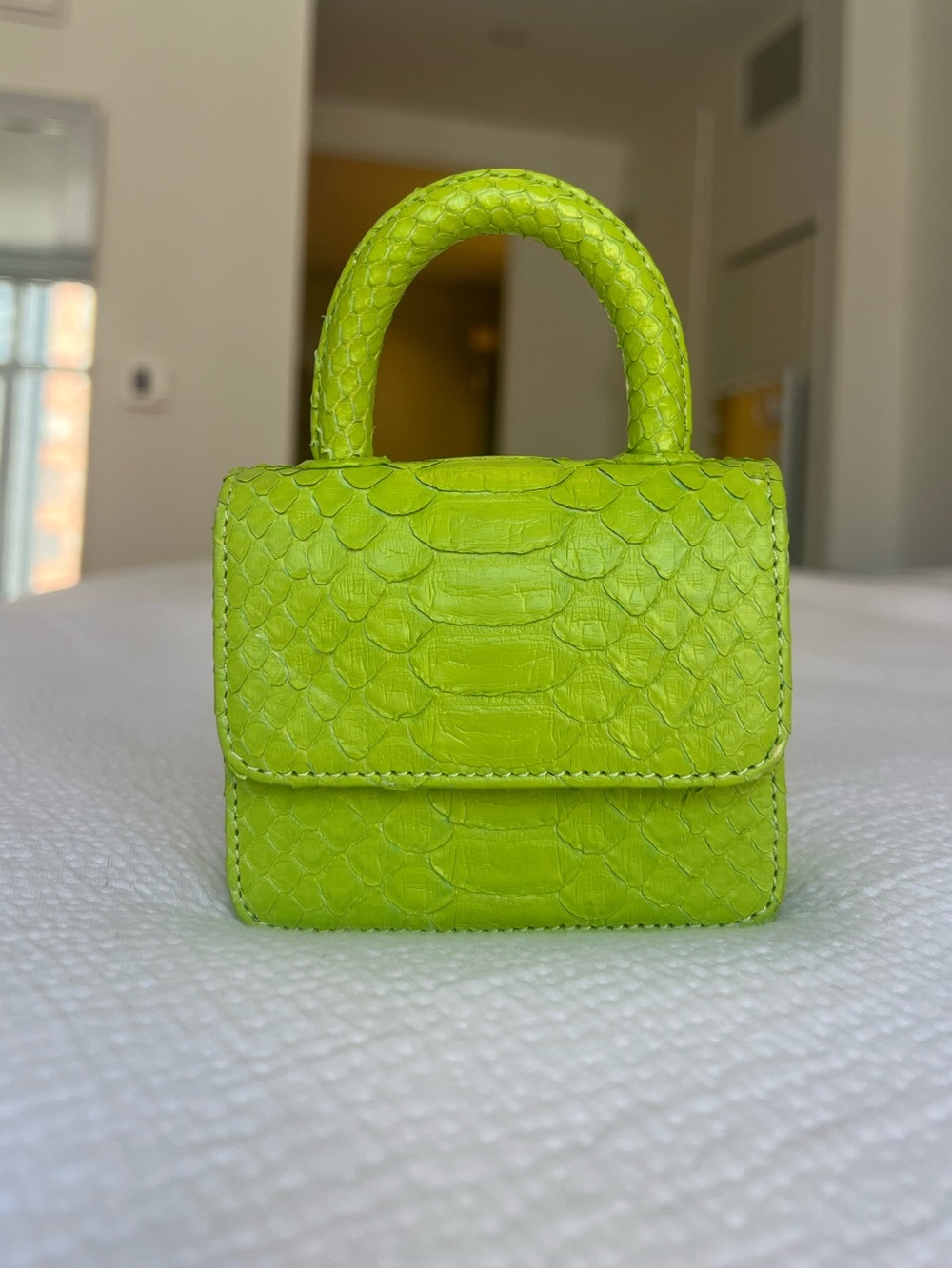 Galareh Mizrahi Neon Green Python Micro Mini Top Handle Crossbody Bag